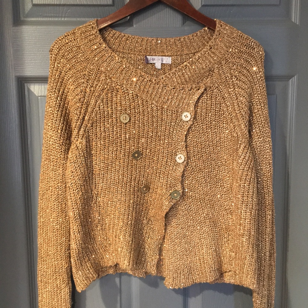 Jennifer Lopez Gold Sequin Cardigan Sweater